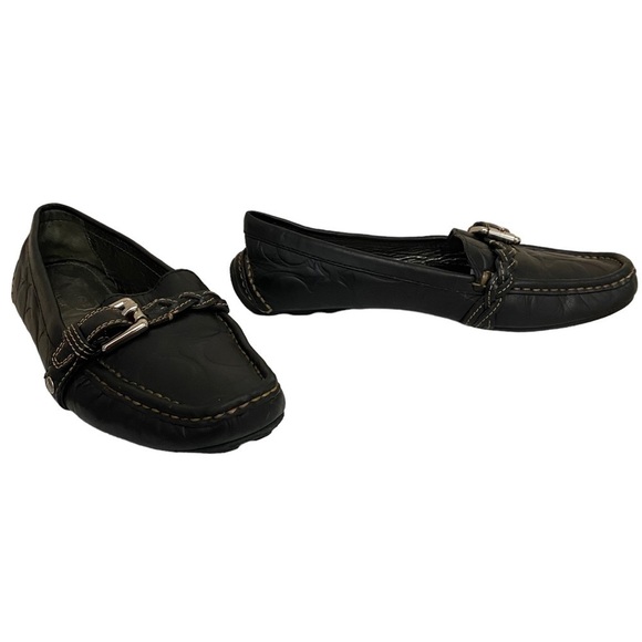Coach Saidey Black Leather Embossed Slip On Loafers - Picture 3 of 8